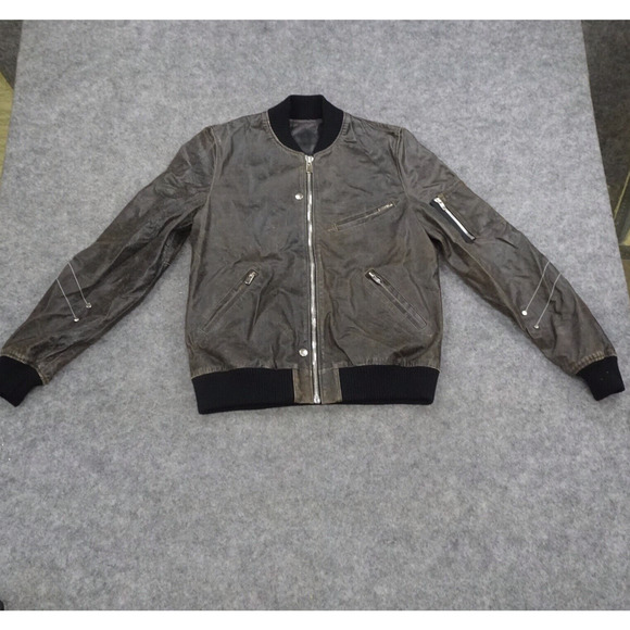 Hoon Leather Jacket Mens Small Bomber Soft Cocoa Brown Zippers Distressed Banded